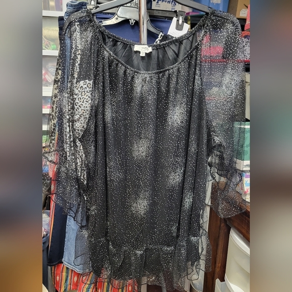 Siren Lily Women 2X Sheer Black Silver Glitter Top Layered - Picture 1 of 6